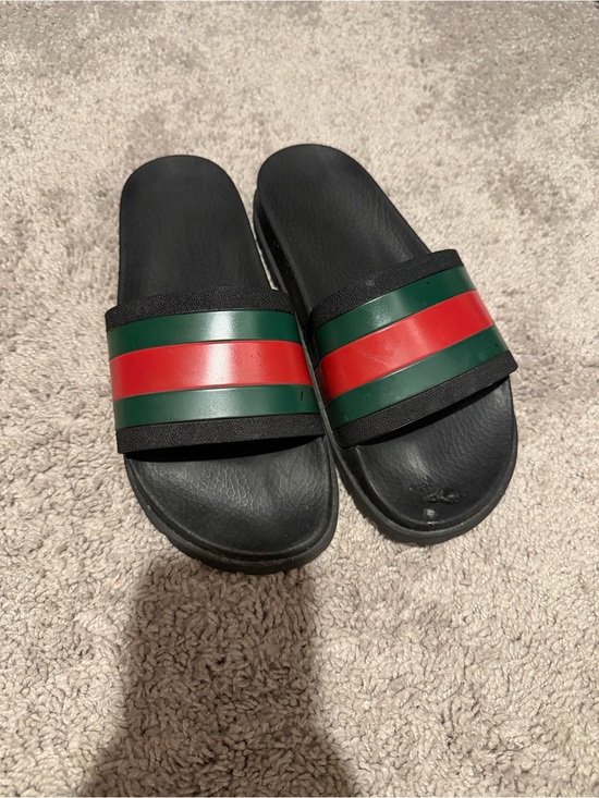 Gucci Black Slides with Green and Red Stripes main image 5